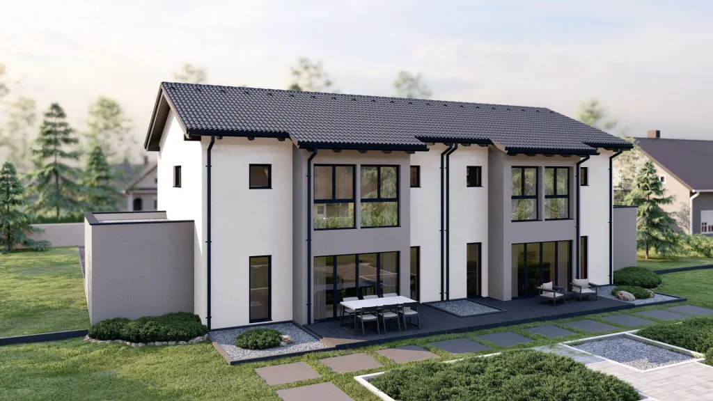 Modernes Fertighaus A001-25 mit zeitgemäßer Architektur und Garten - BAUTENT Hausbau und Sanierung