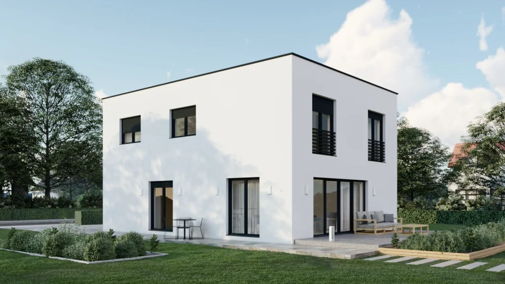 Modernes Fertighaus Projekt A001 - energieeffiziente Bauweise mit hochwertiger Fassadengestaltung und Sanierung