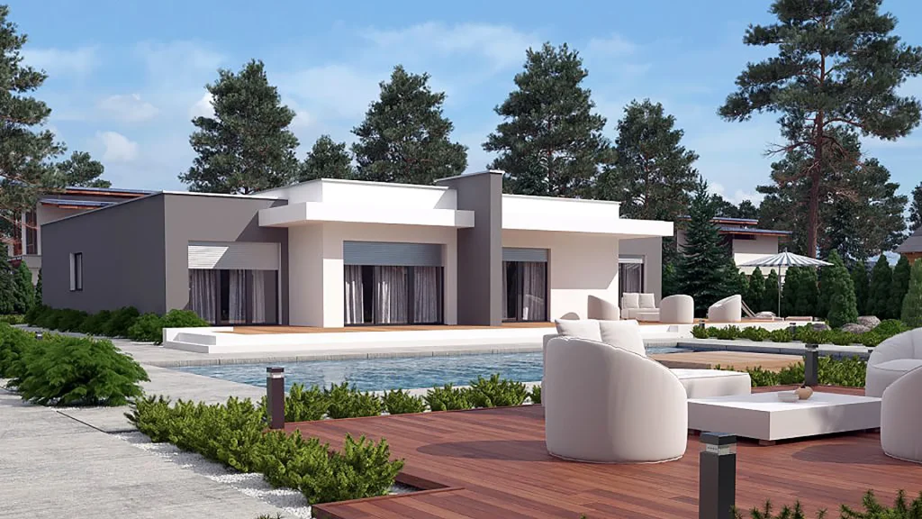 Modernes ECOMODE-M Fertighaus mit nachhaltiger Holzbauweise und energieeffizienter Architektur von STECO