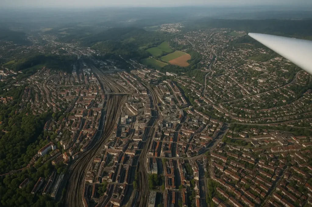 Luftaufnahme von Pforzheim – die Stadt bietet vielfältige Möglichkeiten für den Bau eines individuellen Fertighauses.