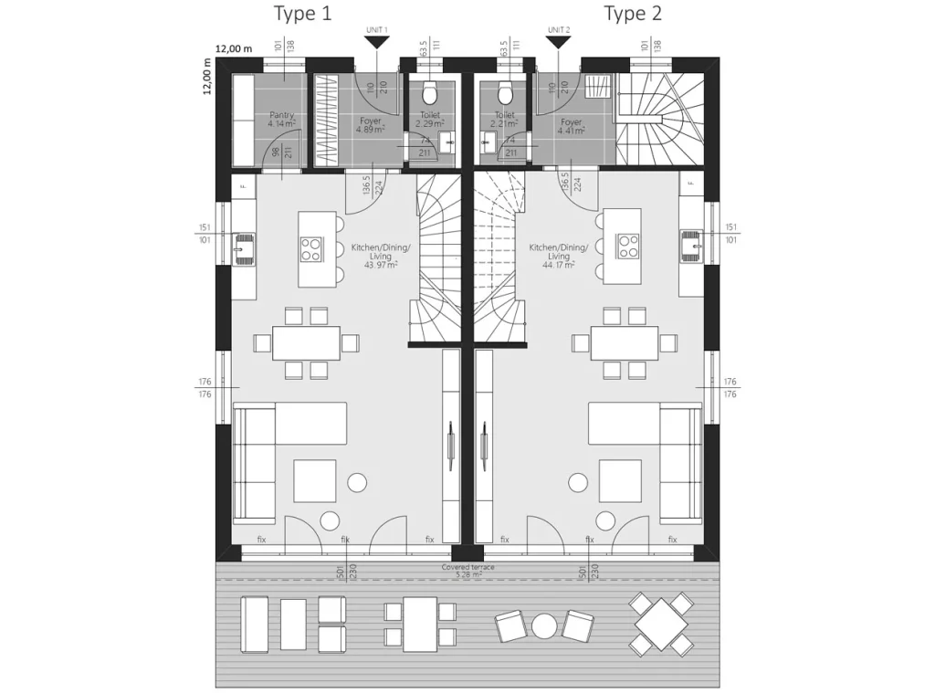 Moderner Fertighaus Grundriss Erdgeschoss mit offener Raumaufteilung und optimaler Wohnraumplanung