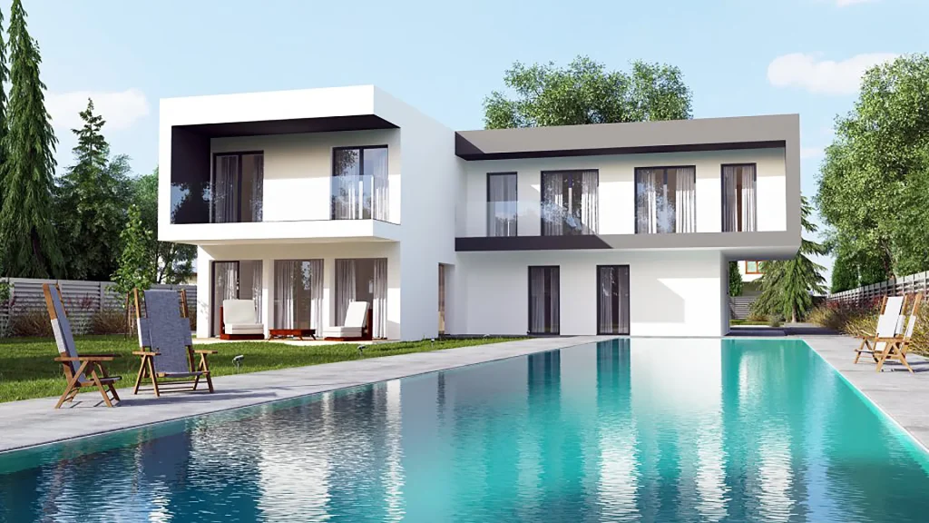 Mediterrane Fertighaus Villa mit Steinfassade und modernem Design von Steco Centar für Neubau und Sanierung