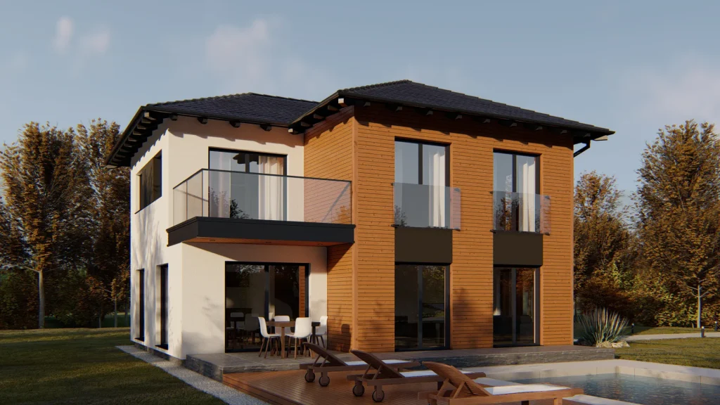 Modernes Fertighaus Neptun Modell 1 mit zeitgenössischer Architektur und großzügigen Fensterflächen von BAUTENT