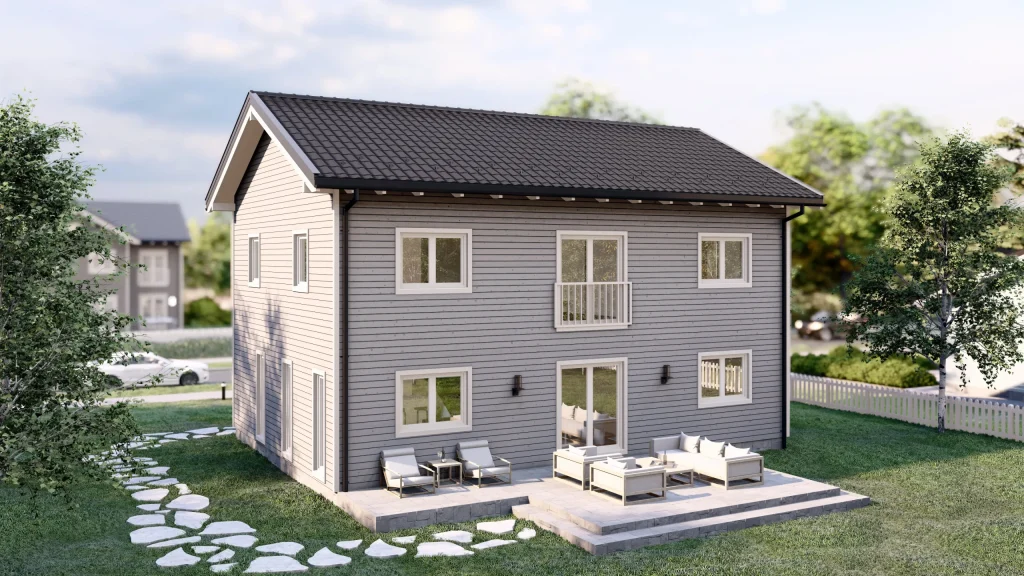 Modernes Fertighaus Svedska-3 Modell A001 - energieeffiziente Bauweise für nachhaltige Sanierung und Renovierung