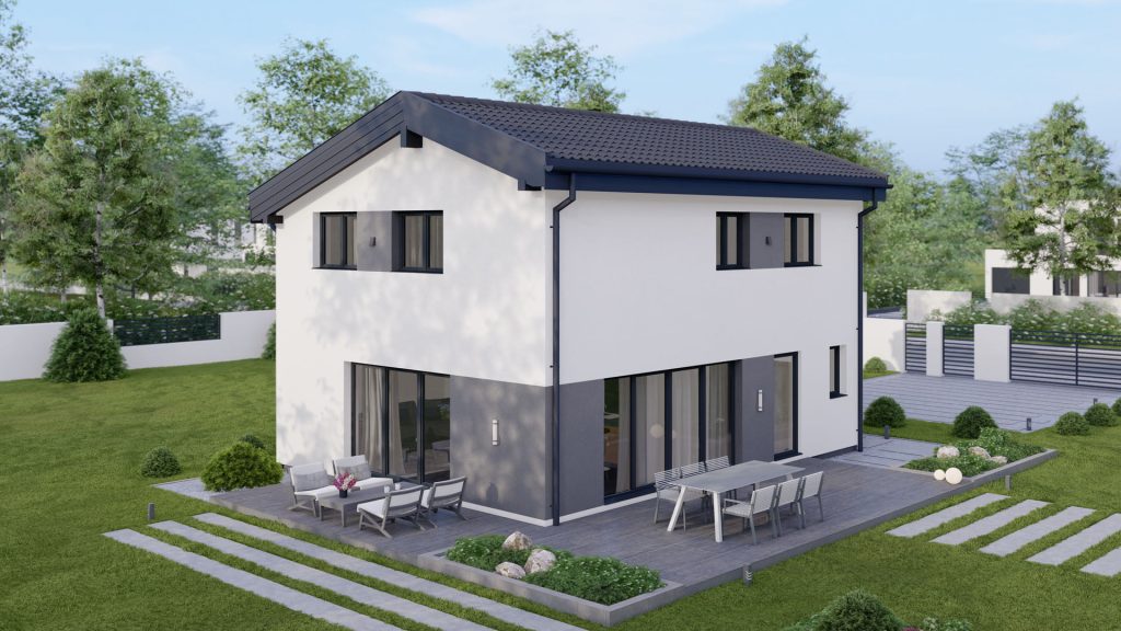 Moderne Villa D-A002 Fertighaus mit eleganter Fassade und großzügiger Architektur von BAUTENT