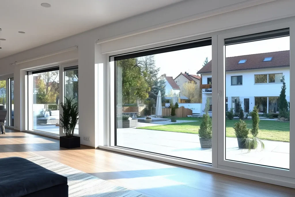 Fenstersanierung einer großen Fensterfront im Einfamilienhaus durch Baut Fertighais